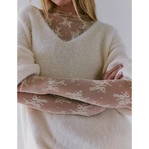 Premium Sheer Lace Top Size S White Long Sleeve Mock Neck Poetcore Boho NWT